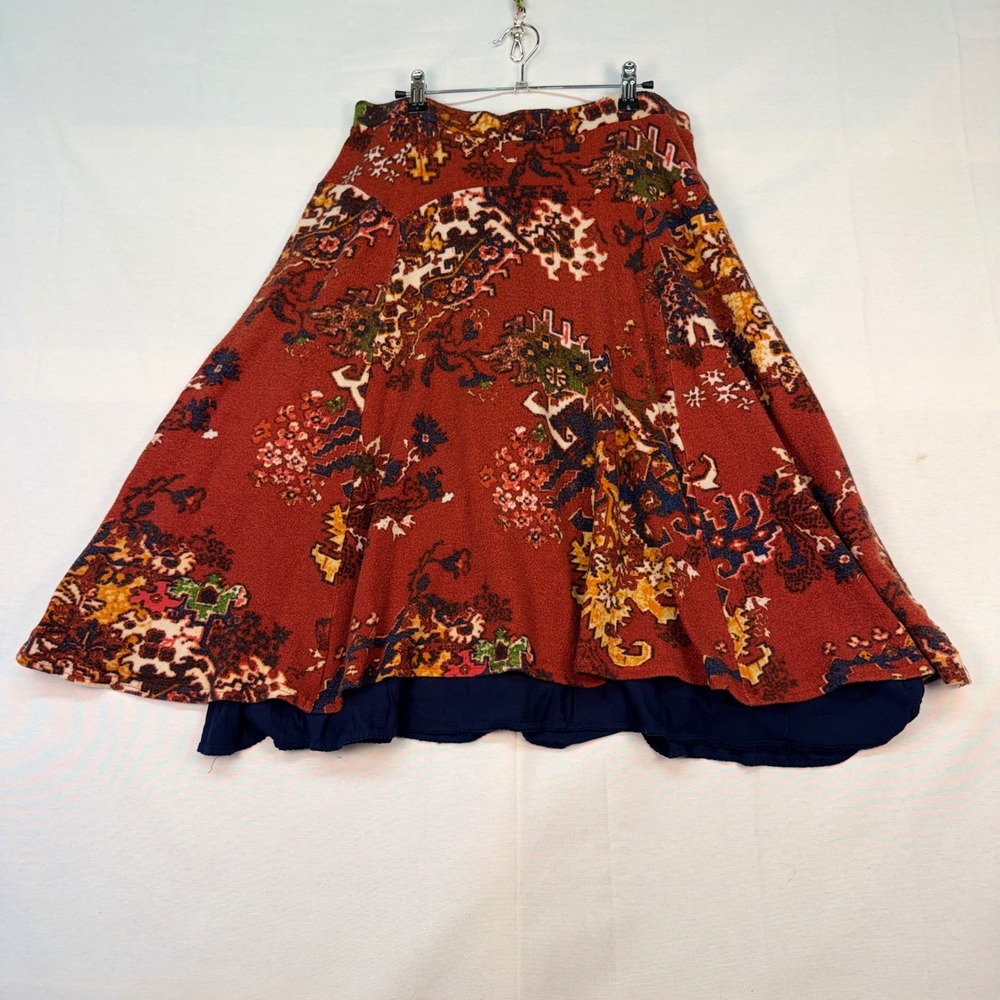 Anthropologie Rust Red Tapestry Knit Midi Skirt Boho A-Line Lined Medium